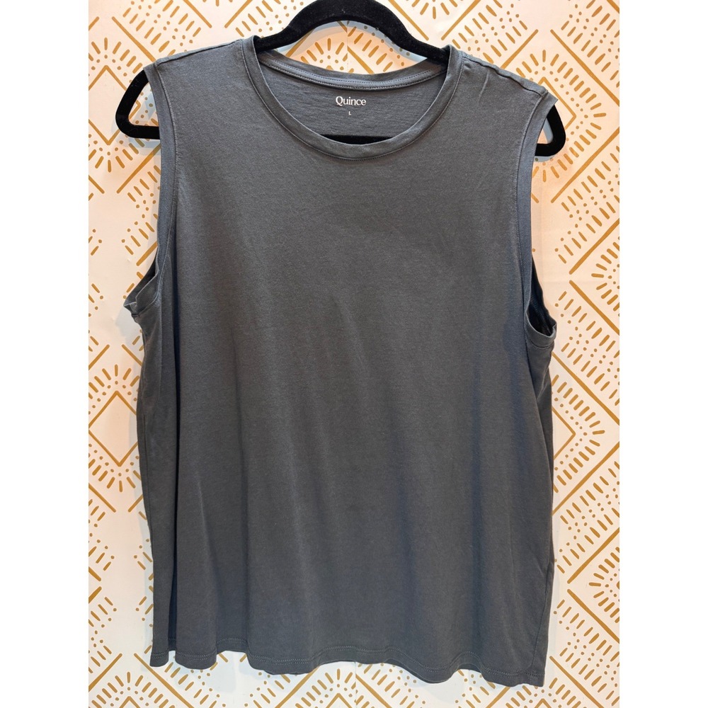 Quince Muscle Tank Women L Dark Grey Cotton Modal Sleeveless Crew Neck